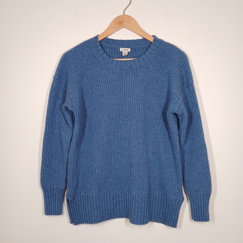 L.L.Bean Sweater Womens Large Blue Wool Cashmere Rib Knit Pullover Sweater